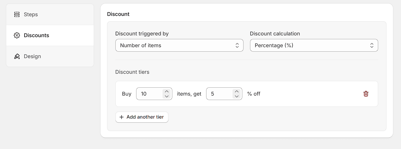 Set tiered discounts